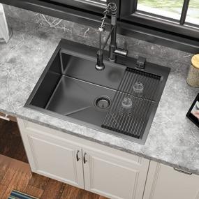 img 3 attached to 28 Inch Gunmetal Black Kitchen Sink Drop In Workstation - Sarlai 28 X22 Inch Drop In Nano Coating Stainless Steel Single Bowl Topmount Kitchen Sink