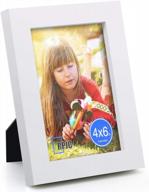 rpjc solid wood picture frames - 4x6 high definition display for wall & tabletop in classic white logo