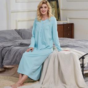 img 1 attached to Women'S Soft 100% Cotton Long-Sleeve Nightgowns - Elegant And Comfortable Lightweight House Dresses For Older Ladies By Keyocean