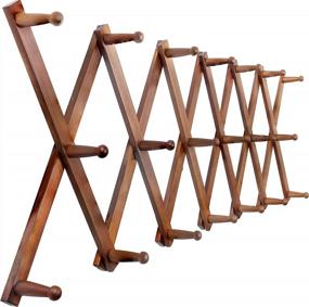 img 4 attached to Expandable Wooden Coat Rack And Accordion Hanger With 20 Pegs, Modern Wall Mount For Hats And Jackets, Walnut Finish By SKOLOO