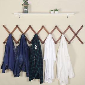 img 3 attached to Expandable Wooden Coat Rack And Accordion Hanger With 20 Pegs, Modern Wall Mount For Hats And Jackets, Walnut Finish By SKOLOO
