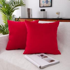 img 4 attached to MoonRest - Pack Of 2, Velvet Decorative Pillow Cover Set, Cozy Soft With Hidden Zipper Solid Color For Sofa Bedroom Car Couch Throw Pillow 22 X 22 Cinnabar