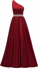 img 4 attached to Yexinbridal Long One Shoulder Prom Dress With Beaded Belt And Satin Fabric - Elegant Formal Evening Ball Gown For Women In 2023