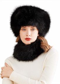 img 4 attached to Women'S Faux Fur Russian Cossack Hat And Scarf Set
