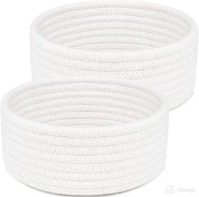 img 4 attached to 🧺 2Pack Small Woven Basket, Small Round White Wicker Basket for Gifts Empty Mini Cute Basket Tiny Little Basket for Organizing - 7.48x7.48x3.54 Inches