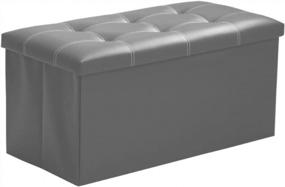 img 4 attached to Medium Light Grey Faux Leather Folding Storage Ottoman Bench Foot Rest Toy Box Hope Chest From InSassy