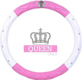 img 4 attached to 👑 Queen's Auto Steering Wheel Cover - Noble Crown + Bling Diamond + Soft Leather Car Stylish Series - Universal Fit 15"/38cm - Pink & White (Exclusive for Queen)