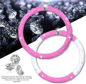 img 2 attached to 👑 Queen's Auto Steering Wheel Cover - Noble Crown + Bling Diamond + Soft Leather Car Stylish Series - Universal Fit 15"/38cm - Pink & White (Exclusive for Queen)