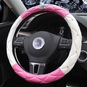 img 3 attached to 👑 Queen's Auto Steering Wheel Cover - Noble Crown + Bling Diamond + Soft Leather Car Stylish Series - Universal Fit 15"/38cm - Pink & White (Exclusive for Queen)