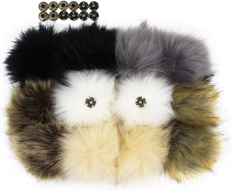 60 Pcs Faux Fur Pom Pom for Hats - Soft Pompoms with Elastic Loop Removable Knitting Hat Accessories for Shoes Scarves Gloves Bags Crafts Keychain (