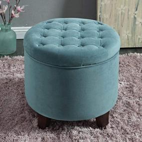img 1 attached to Teal Velvet Round Ottoman With Storage - Stylish And Chic Addition To Your Living Room And Bedroom Decor By Homepop