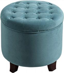 img 4 attached to Teal Velvet Round Ottoman With Storage - Stylish And Chic Addition To Your Living Room And Bedroom Decor By Homepop