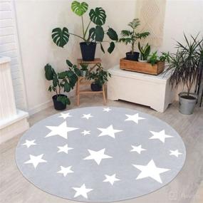 img 3 attached to Soft and Durable Starry Sky Kids Rug 4 ft - Topotdor Round Area Rug for Nursery, Playroom, Homeschool (Light Grey)