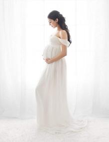 img 1 attached to Off-Shoulder Chiffon Maternity Gown With Lace Detailing And Front Split - Perfect For Photography Shots