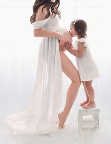 img 2 attached to Off-Shoulder Chiffon Maternity Gown With Lace Detailing And Front Split - Perfect For Photography Shots