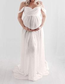 img 3 attached to Off-Shoulder Chiffon Maternity Gown With Lace Detailing And Front Split - Perfect For Photography Shots