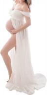 off-shoulder chiffon maternity gown with lace detailing and front split - perfect for photography shots logo
