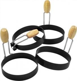 img 4 attached to COTEY 3.5" Set Of 4 Egg Rings With Wooden Handle - Large Round Molds For Frying Eggs And English Muffins - Griddle Cooking Shaper For Perfect Breakfasts