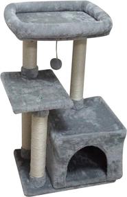 img 4 attached to Premium FISH&amp;NAP Cat Tree: Ultimate Cat Tower Condo with Jump Platform, Scratching Posts, and Play House - Grey