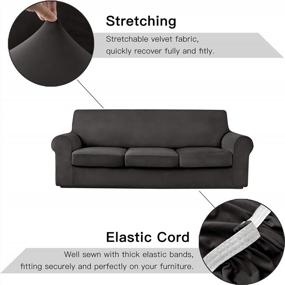 img 1 attached to Maxmill 4-Piece Dark Grey Stretch Velvet Sofa Slipcover Set With 3 Individual Cushion Covers - Plush And Soft Furniture Protector For Sofa With Separate Cushions