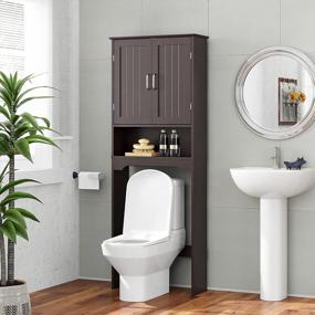 img 2 attached to Espresso Freestanding Bathroom Spacesaver With Wood Doors And Adjustable Shelf - Over The Toilet Storage Cabinet And Organizer By HOMEFORT