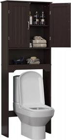 img 4 attached to Espresso Freestanding Bathroom Spacesaver With Wood Doors And Adjustable Shelf - Over The Toilet Storage Cabinet And Organizer By HOMEFORT