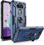 gorgcase for lg aristo 5/phoenix 5/fortune 3/risio 4/aristo 5 plus/tribute monarch/k8x/k31 case w/glass screen protector heavy duty 360° rotating ring stand (works w/magnetic car mount) navy blue logo