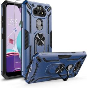 img 4 attached to GORGCASE For LG Aristo 5/Phoenix 5/Fortune 3/Risio 4/Aristo 5 Plus/Tribute Monarch/K8X/K31 CASE W/Glass Screen Protector Heavy Duty 360° Rotating Ring Stand (Works W/Magnetic Car Mount) Navy Blue