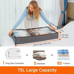 img 3 attached to Large Capacity Underbed Storage Bags Set Of 5 - 75L Foldable Clothes Bags With Clear Window, Reinforced Handles, And Zipper - Ideal For Comforter, Blanket, Bedding Organization - Non-Woven Fabric