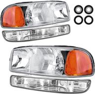 🚘 1999-2006 sierra/yukon headlight assembly by polly wales - chrome housing clear lens amber reflector - headlamp replacement for 99-06 sierra/00-06 yukon - left and right логотип