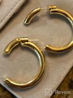 img 1 attached to 18k Gold Plated Copper Hoops Earrings for Women, Men, Girls, and Boys - Lightweight Trendy Semicircle C-Shaped Chunky Open Hoops with Safety Pin Diameter - Jeensley Gold Hoops review by Buffy Nystrom