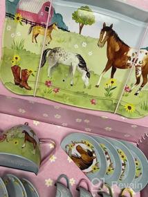 img 7 attached to Jewelkeeper 15 Piece Kids Pretend Toy Tin Tea Set & Carry Case - Llama Design