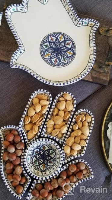 img 1 attached to Kamsah Plate Set & Serving Platter, Custom Hand-Painted Ceramic Appetizer Tray Serving Dishes For Celebrations, Parties And Events (Hand - Large, Bohemian Blue) review by Jewel Walker