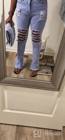 img 6 attached to Женские расклешенные джинсы с эластичной резинкой на талии, необработанным краем и рваными деталями для модного расклешенного образа - от SeNight