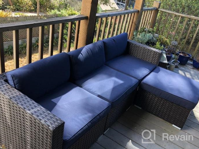 img 1 attached to Outdoor Rattan Sectional Sofa Set With Cushions - 2-Piece Patio Loveseat For All-Weather Use (Navy Blue) By PHI VILLA review by Cindy Plant