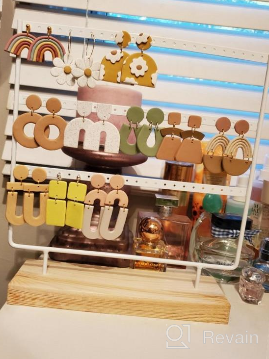 img 1 attached to 124-Hole Earring Organizer Stand With Wooden Tray - Perfect For Home Use & Jewelry Display, White review by Dana Jones