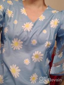 img 4 attached to LookbookStore Женская рубашка с V-образным вырезом и принтом Топ с рукавами расклешенными рукавами 3/4 и сетчатой ​​вставкой Блузка
