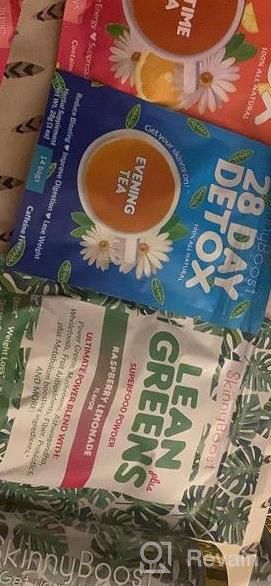 img 1 attached to Skinny Boost Tea Kit-1 Daytime Tea (28 Bags) 1 Evening Detox Tea (14 Bags), Lean Greens Plus Superfood Powder, Palm Tumbler, Non GMO, Vegan, All Natural Detox And Cleanse review by Sarala Cannon