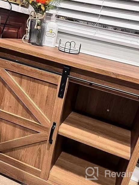 img 1 attached to Farmhouse Sliding Barn Door Coffee Bar Cabinet - Kitchen Sideboard Buffet With Ample Storage Space By PHI VILLA review by Diana Martin