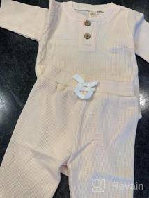 img 5 attached to Newborn Baby Boy Girl Unisex Clothes 2 Piece Winter Outfit Solid Knit Cotton Long Sleeve Romper & Pants