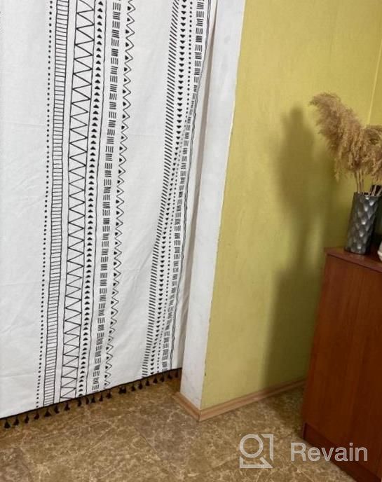 img 1 attached to Boho Cotton Linen Curtains With Tassels And Geometric Print - Semi-Blackout Farmhouse Bohemian Window Drapes For Living Room, Bedroom - Rod Pocket Style, 1 Panel review by Jeff Dabney