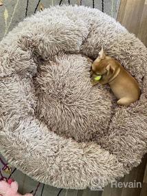 img 6 attached to Успокаивающая кровать для собак Topmart Plush: анти-тревожный пончик для маленьких собак и кошек, моющаяся кровать для кошек из искусственного меха, 23 x 23 дюйма - бежевый