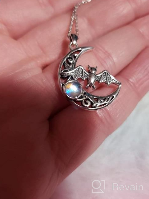 img 1 attached to Sterling Silver Moonstone Crescent Moon Necklace - CRMAD Bat Celtic Moon Jewelry for Women and Girls | Halloween Gifts review by Mitch Warner