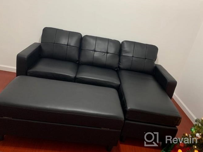 img 1 attached to Modern Convertible Sectional Sofa With Ottoman And Reversible Chaise In Black Faux Leather review by John Arsov