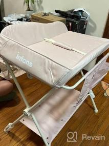 img 6 attached to Портативный складной пеленальный столик для младенцев с регулируемой высотой, ремнем безопасности, стеллажом для сушки и хранения, мобильной подставкой-органайзером на колесах для новорожденных - розовый