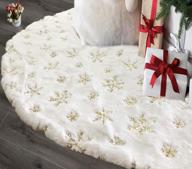 48-inch christmas tree skirt: white plush with gold sequin snowflake & faux fur. perfect holiday party decorations for a merry xmas! logo