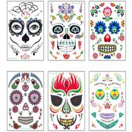 day of the dead sugar skull tattoos halloween face tattoos makeup stickers halloween temporary tattoos for women men adult kids skeleton mask tattoo halloween party favor supplies (6 sheets) logo