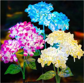 img 4 attached to 3 Pack Solar Garden Lights 2022 Version – Outdoor Colorful Hydrangea Flower Decoration, Two Lighting Modes & Enlarged Solar Panel - TONULAX