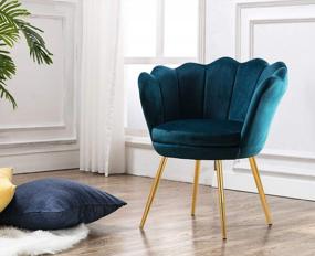 img 2 attached to 🪑 Kmax Living Room Chair: Mid Century Modern Retro Velvet Accent Chair with Golden Metal Legs - Blue Green