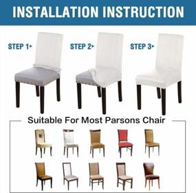 img 1 attached to Set Of 6 Soft, Stretchy Suede Dining Chair Covers - High Back Velvet Slipcovers For Parsons Chairs - Removable & Washable - Off White Color